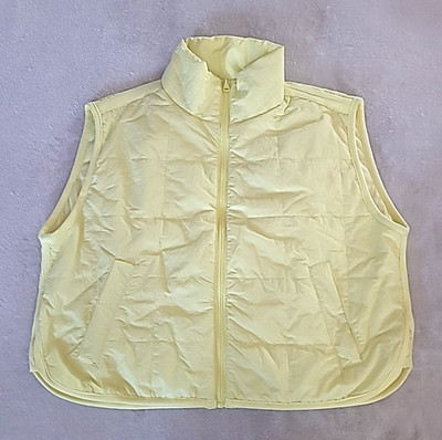 Thread & Supply Puffer Vest Yellow Cropped Quilted Zip Up Lightweight S Casual