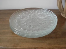 Vintage  9" Snack Plates, Clear, Sunburst 853 by Indiana Glass 0853,  Set of 4