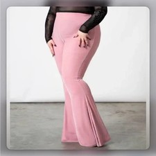 KILLSTAR Women's Plus Size Pink Velvet High Waisted Flared Leggings NWOT