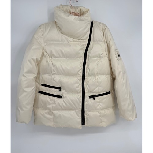 Marc New York Womens Cream Asymmetrical Zip Puffer Jacket Off-White Sz L