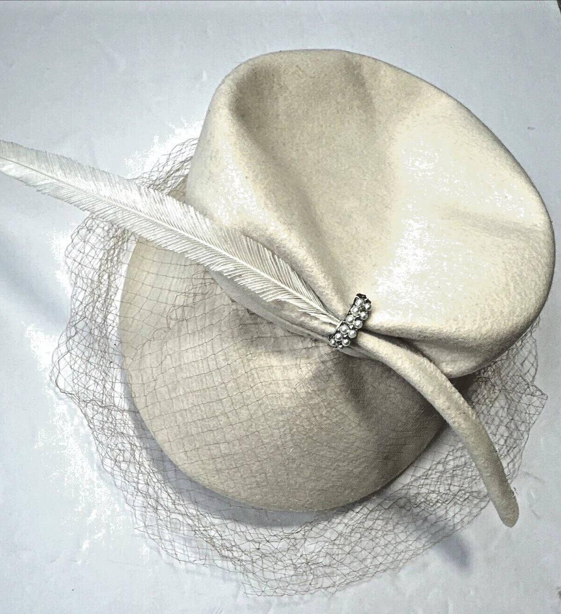Coquette Vintage Pillbox Brim Hat Arlin Cream White 100%‎ Wool Felt Derby Bridal Coquette Vintage Pillbox Brim Hat Arlin Cream White 100  main image 3