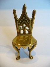 Small Vintage Brass Christian Chuch Chair Dolls House Business Card Holder. (a)