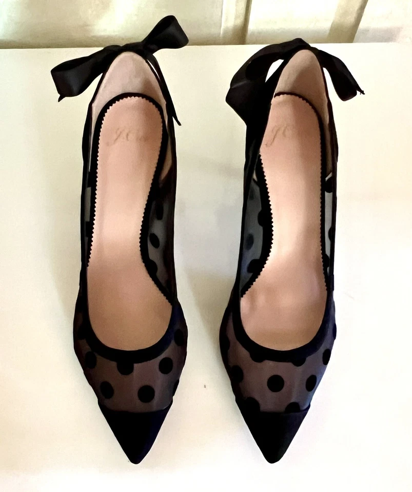 Новый в коробке J Crew размер 8 черная сетка точка Emory котенок каблук насосы с бантом K2622 - Изображение 2 из 4