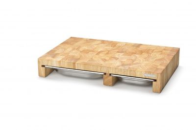 Continenta Holz Schneidebrett mit 3 Edelstahl Schubladen 50 x 32,5 cm
