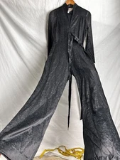 Vintage 70s Young Edwardian by Arpeja Black Belted Jumpsuit Size 9 Wide Leg Suit