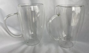 15oz Double Wall Glass Tea Cup with Handle Sets of 2 Large 15oz Double Wall Glass Tea Cup with Handle Sets of 2 Large