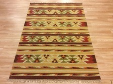 Antique look Hand-woven Tribal Kilim Rusty Beige 100% Wool Rug 122x177cm 50% OFF