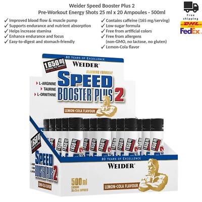 Weider Speed Booster Plus 2 Pre-Workout Energie-Shots mit Guarana   20 Ampullen