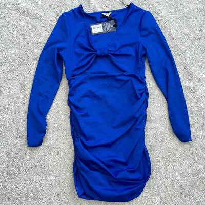BNWT Jack Wills blue twist front bodycon long sleeved mini dress size 14  UK