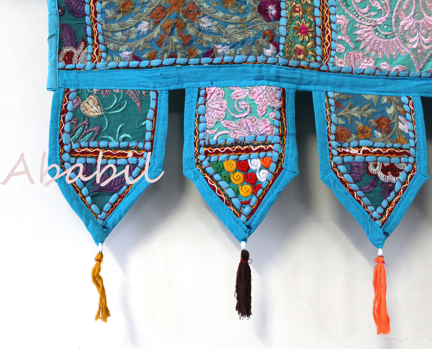 Teakhouten vintage Indiase deur, handgeschilderd en gesneden - Om Home