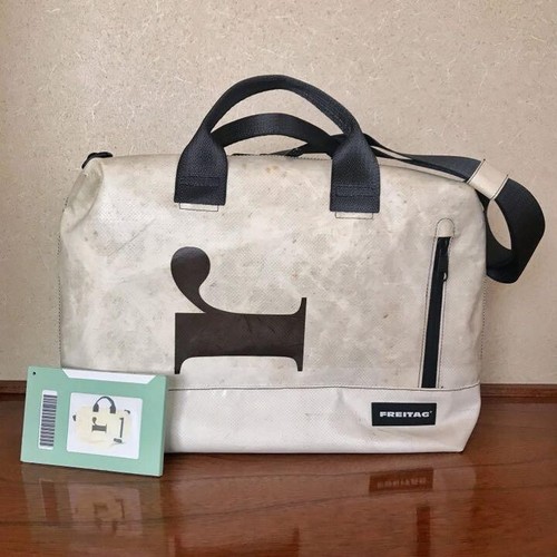 FREITAG F305 Roy Shoulder Boston Travel Bag WHITE BLACK LOGO r RARE Discontinued