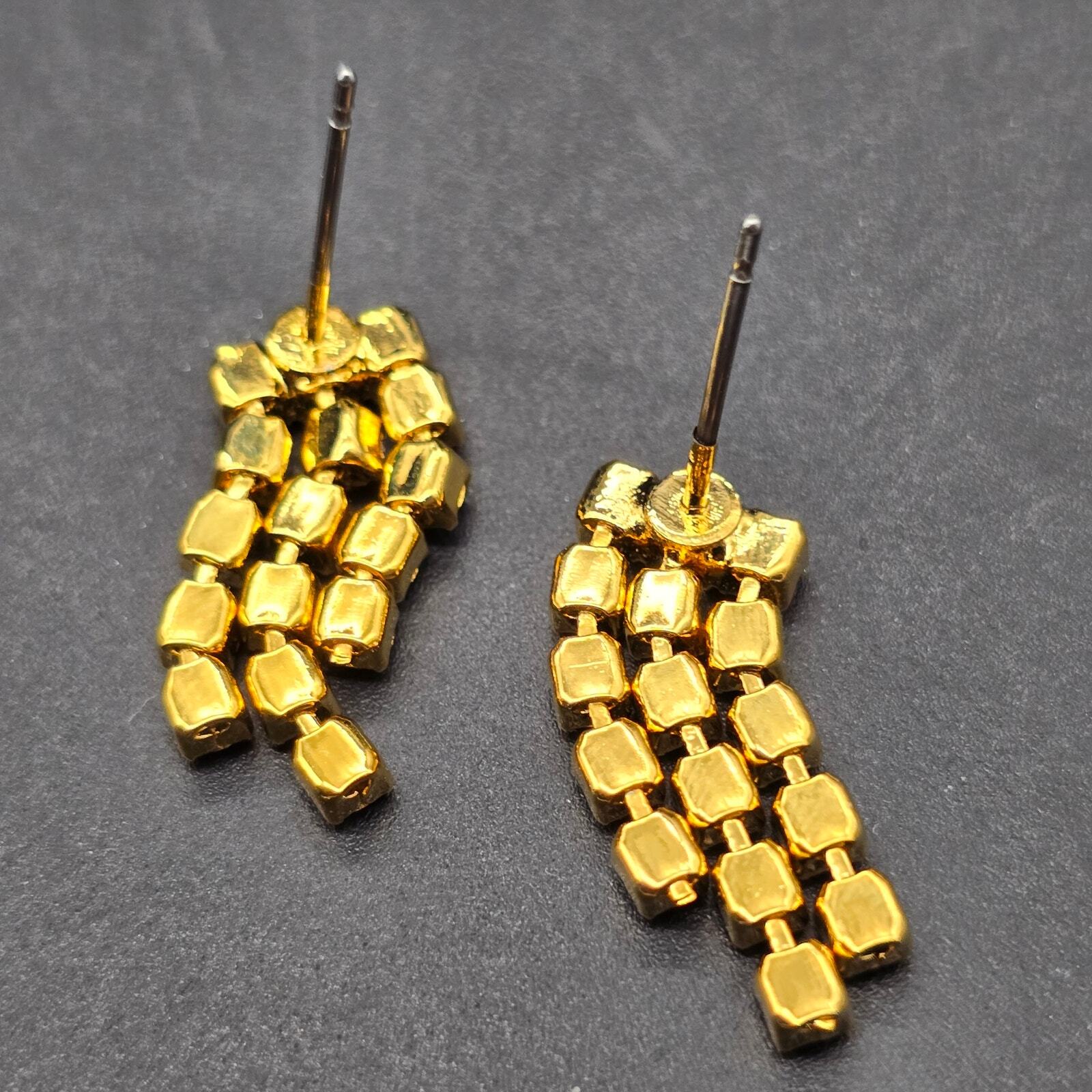 Multicolor Rhinestone Earrings Dangle Drop Pierce… - image 4