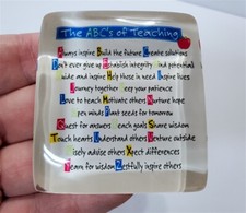 THE ABC'S OF TEACHING Lucite Felt Backed Square 2.5" Paperweight Teacher School