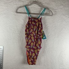 Speedo Swimsuit Womens 30 Pineapple Stretch Tie Back Endurance One Piece 8080