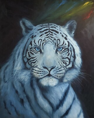 #ad Original White Tiger Painting Oil In Canvas 24x30 Inches Unframed $2000.00