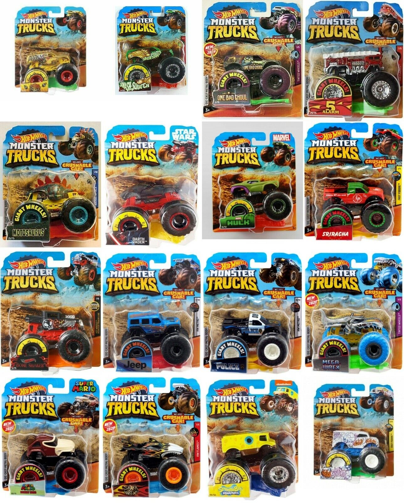 NEW MODELS 2021 HOT WHEELS MONSTER TRUCKS FYJ44 SCALE 1:64