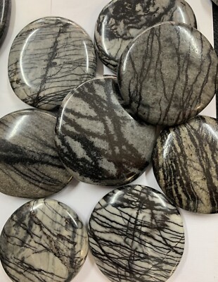JASPER SPIDERWEB Worry  PalmStone 45-50mm Spiritual Healing AA Graded BLACKLINE
