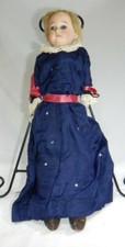 Antique Bisque Doll Blue Dress Roughly 13" SN