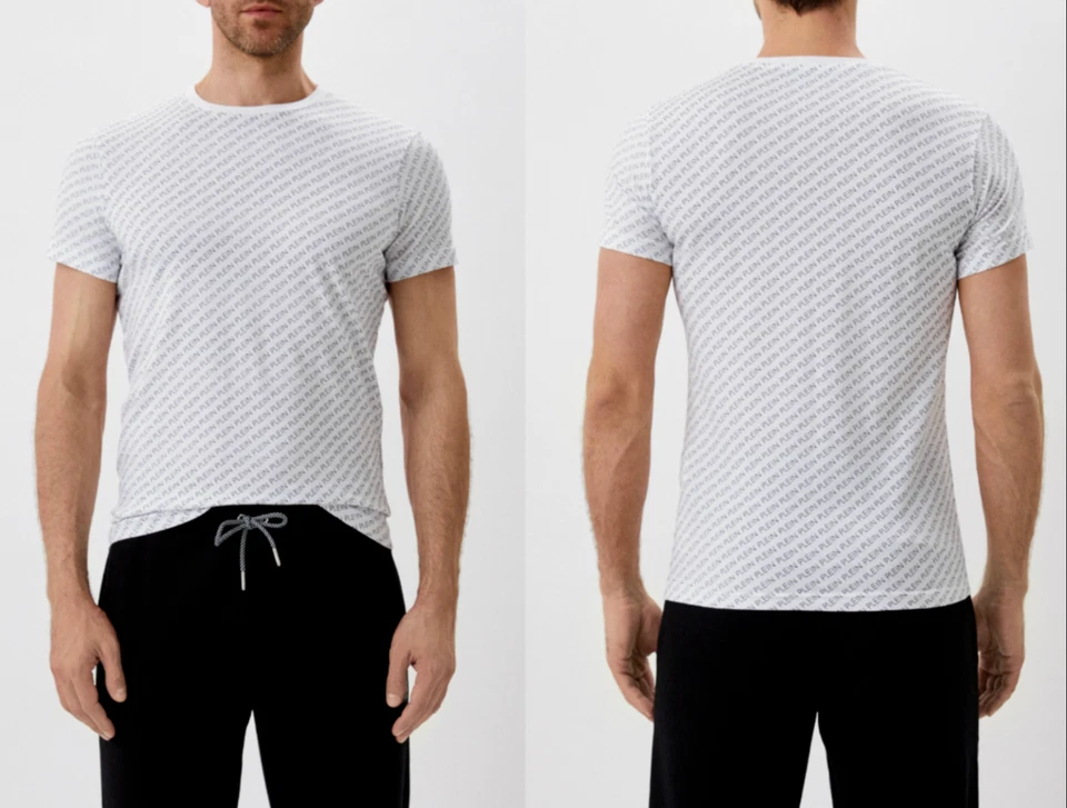 PHILIPP PLEIN COMFORT STRETCH T-SHIRT ALL OVER LOGO LOUNGE TOP ICONIC SHIRT WOW - Bild 1 von 4