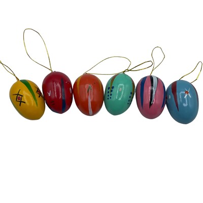 Hand Painted Miniature Easter Egg Ornaments Lot x6 Folk Art 1.25 in Easter Decor