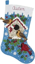 Bucilla Winter Christmas Birds Felt Stocking Kit Cardinals Biirdhouse New 18"