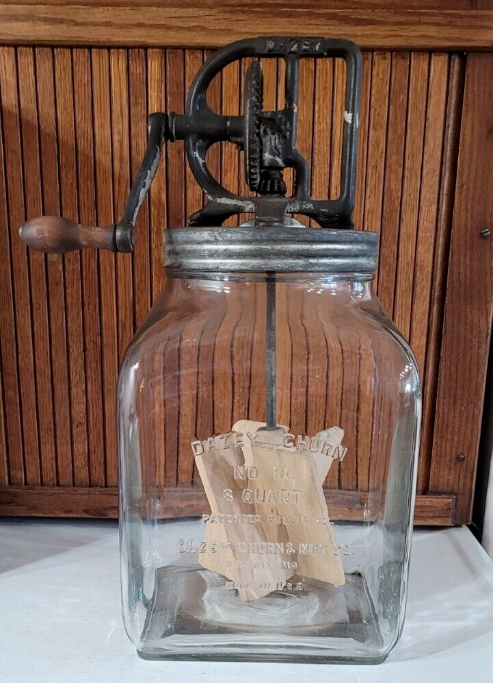 福袋 No Churn Butter Dazey Glass Vintage Antique 80 Crank Hand ~ シルバー