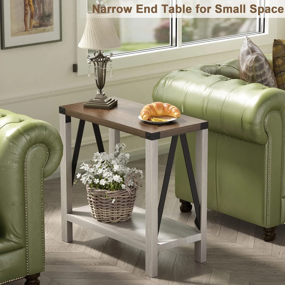 ChooChoo Farmhouse End Table for Small Spaces (White and Brown) - Image 2 of 4