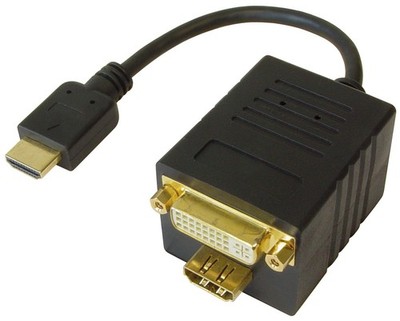 Adapter HDMI Stecker zu HDMI und DVI 24+1 Buchse Verteile Weiche Splitter - NEU!