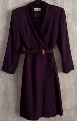 VTG Kasper ASL 6 Petite Plum Blazer Dress Wrap Belted Shoulder Pads Corporate