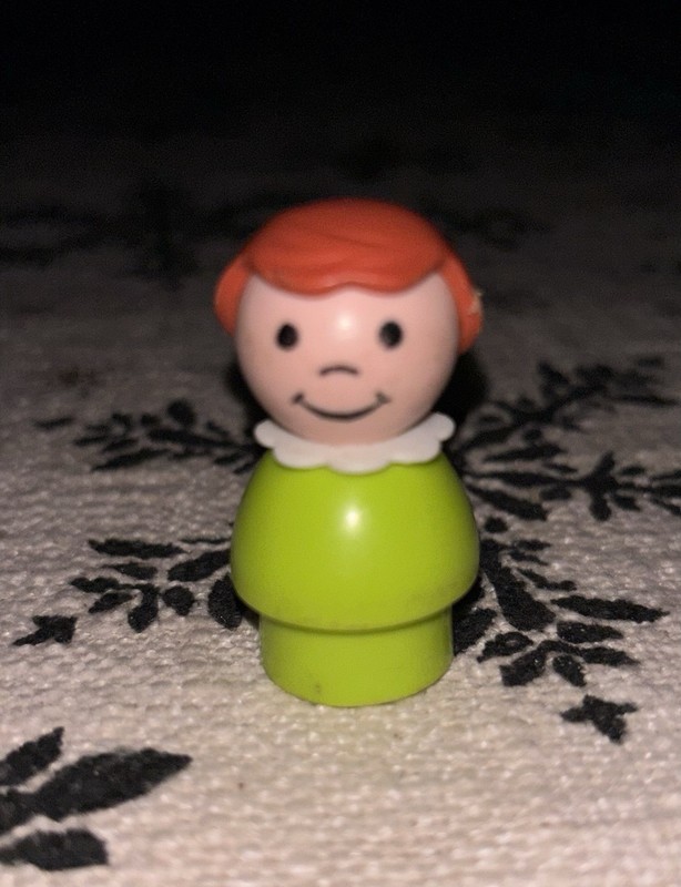 Vintage Fisher Price Little People Play Family Lime Green Girl, Brown Hair