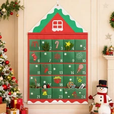 2025 Cottage-Shaped Advent Calendar with 24 Pockets for Christmas Countdown