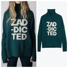 NEW Women Zadig  Voltaire Letter Cashmere High Collar Wool Knitted Sweater SML