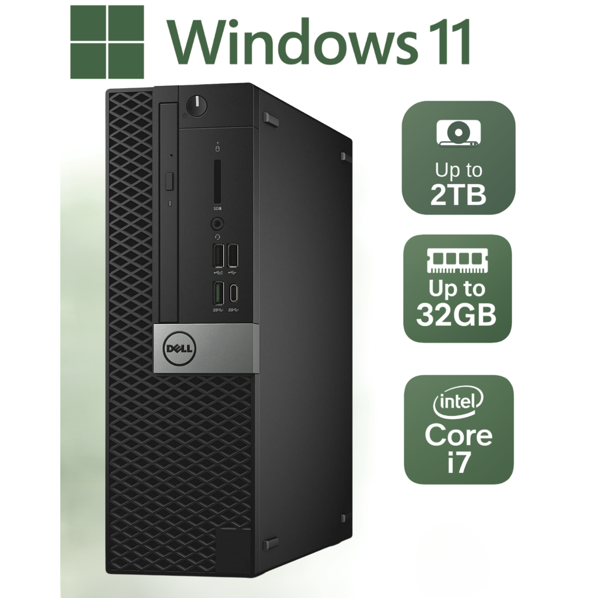 Dell Windows 11 Pro Desktop Computer Tower Intel i7 Up To 32GB RAM 