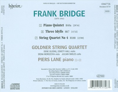BRIDGE: PIANO QUINTET; STRING QUARTET NO. 4; THREE IDYLLS NEW CD