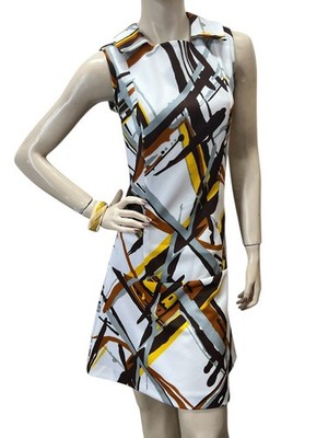 Sz M~Sm L Vtg 60s MOD Dress Drop Waist Polyester Knit OP ART Metal Zip Jeanne