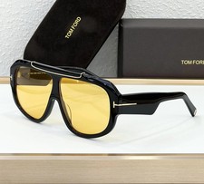 Tom Ford TF1093 RELLEN 71 7-120 Unisex Sunglasses Shiny Black Frame Yellow Lens