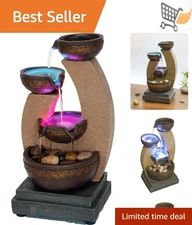11" Golden Tiered Fountain with Color Changing LED Lights for Indoor Decor