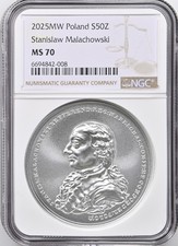 2025 Poland MW 50 ZL Stanislaw Malachowski NGC MS70 Top Pop Rare, BOX, COA