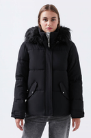 Mavi Damen Jacke Winterjacke Jacket With Fur, Schwarz, M