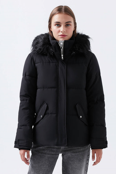 Mavi Damen Jacke Winterjacke Jacket With Fur, Schwarz, M-image
