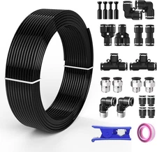 5/16" 8mm Air Line Hose 32.8FT Tubing Kit Push Connect Fittings Black 10M