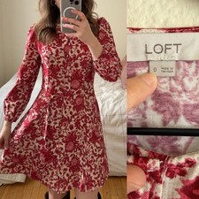 LOFT Women’s Burgundy Floral Long Sleeve Dress – Size 0 (NWOT)