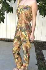 Vintage Strapless Tropical Jumper Pants Hawaiian Romper Cotton