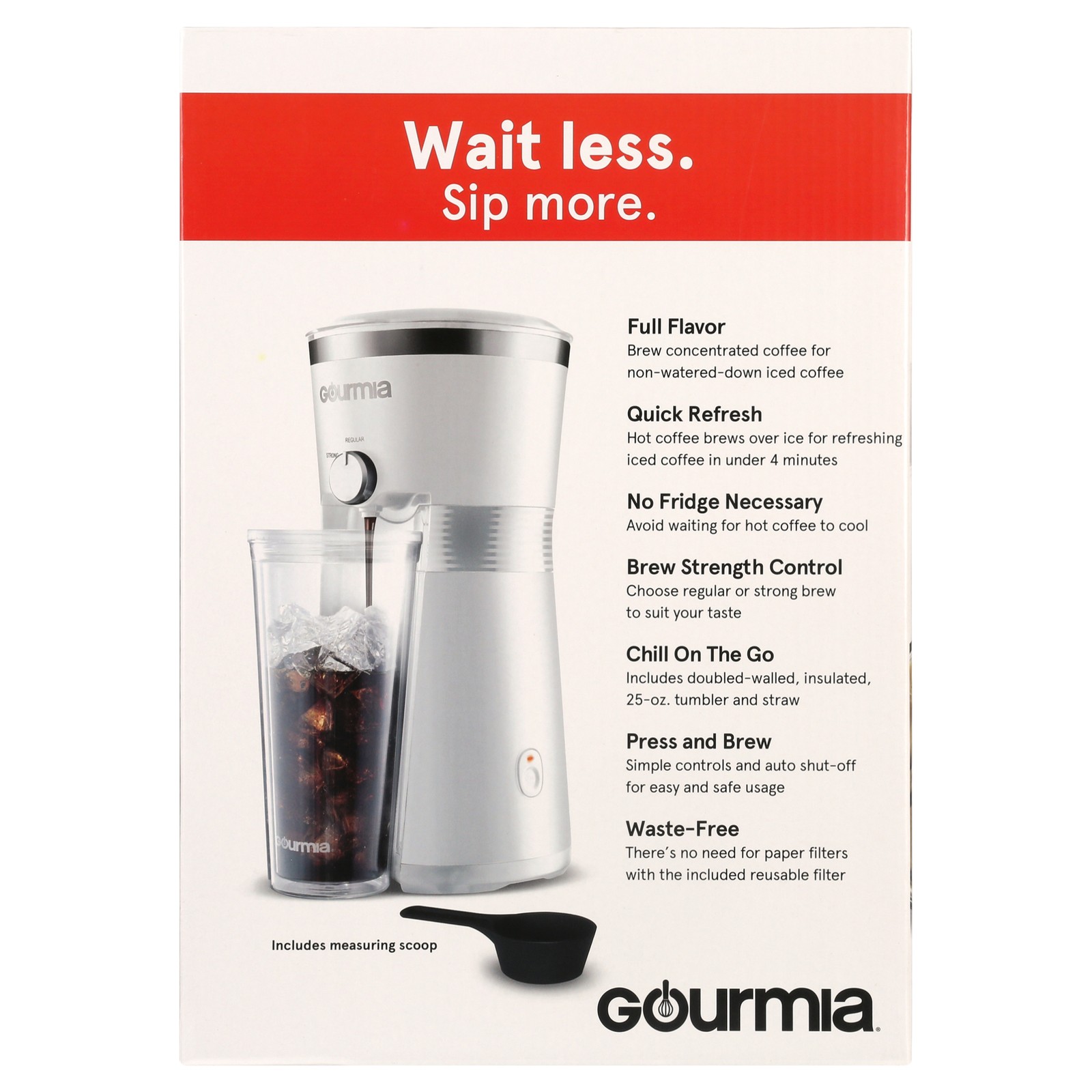 Gourmia Iced Coffee Maker with 25 fl oz. Reusable Tumbler, White