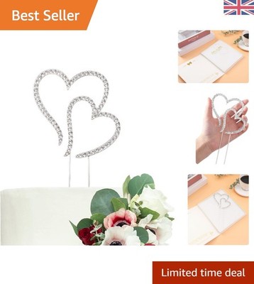Double Hearts One Love Wedding Cake Topper - Silver Crystal Elegance Gift Boxed