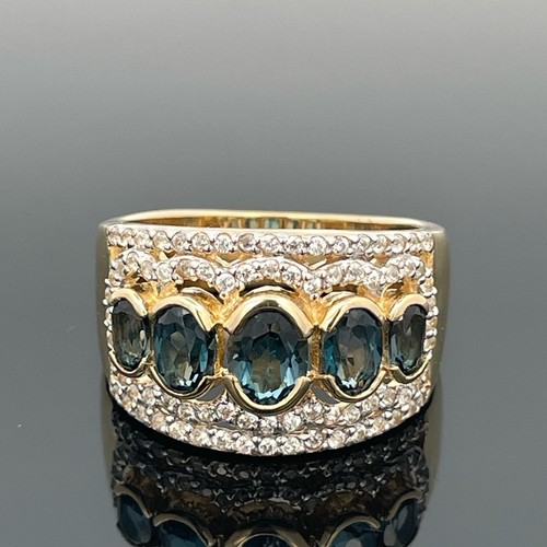 SCHMUCKJAGD RING GR. 19 (CA.60) 925/-SILBER VERGOLDET MIT BLAUTOPAS & ZIRKON