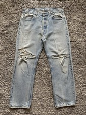Vintage Levi  s 501 Jeans Men 32x28 Light Wash Button Fly USA Made 90s Distressed
