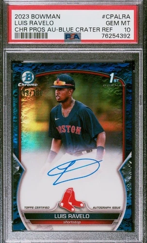 2023 Bowman Luis Ravelo Chrome Prospect Auto Blue Lunar Crater Refractor PSA 10