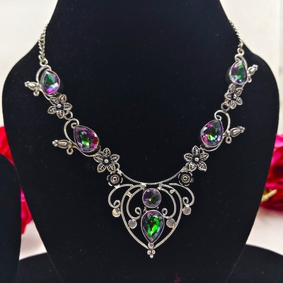 Mystic Topaz Gemstone Handmade 925 Sterling Silver Jewelry Necklace Sz-17-18''