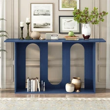 Modern Curved Ash Veneer Console Table (Shelf, Entryway/Hallway/Living Room)